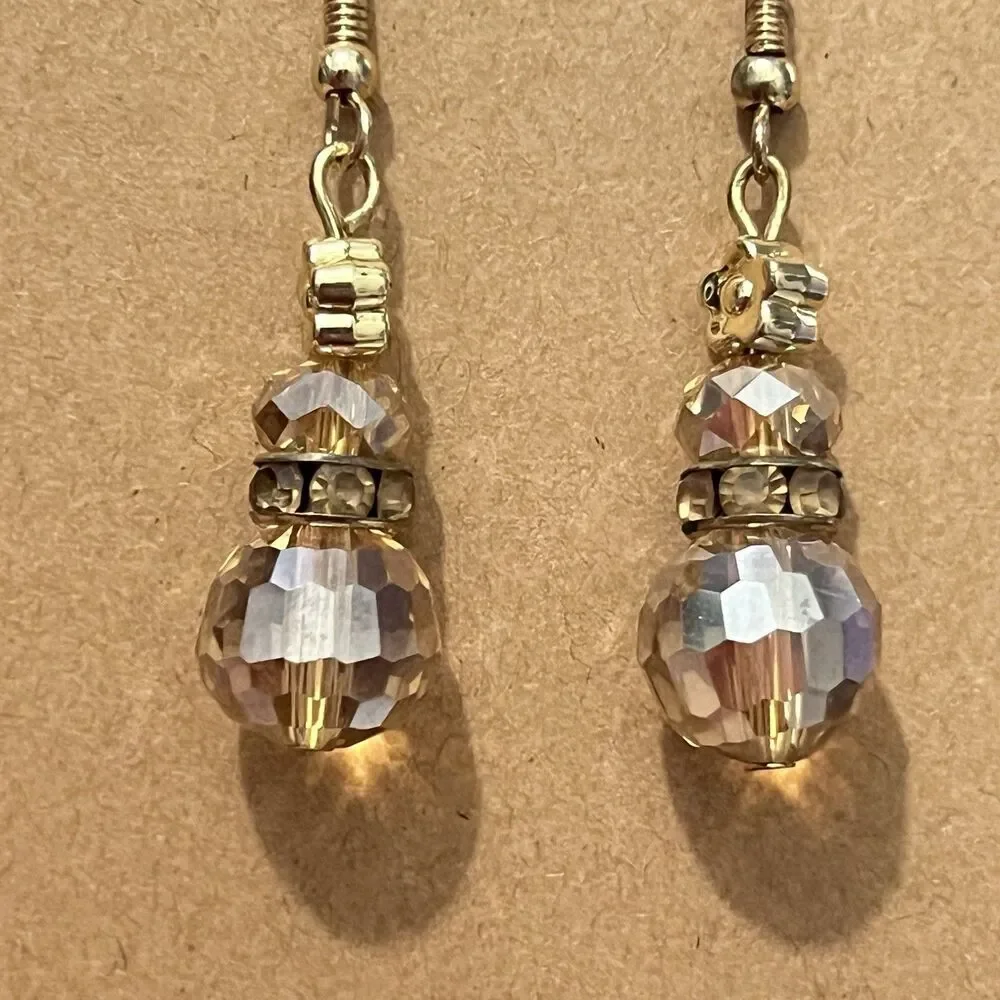 Elegant‎ Floral Crystal Geometric Cut Dangle Ball Beaded Hook Earrings
